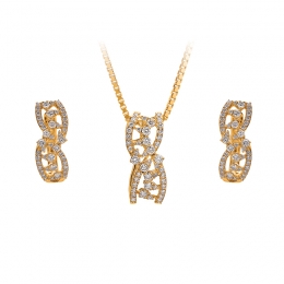 Spiral Gold Diamond Pendant Set