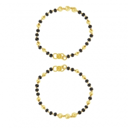 22K Yellow Gold and Black Beaded Baby Bangle Set of 2