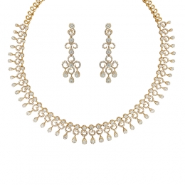 Floral, Lady-Like Evening Wear Diamond Necklace & Earrings