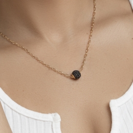 Round Gold Pendant with Black Diamonds