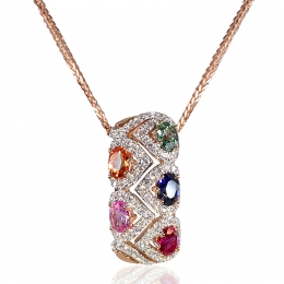 Vivienne Rainbow Pendant, 3 Golds, Diamonds & Colored Gemstones