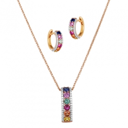 Rainbow inspired 18K Gold Pendant set