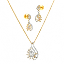 18K White and Yellow Gold Diamond Pendant & Earring set with 175 Diamonds