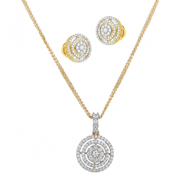 18K White and Yellow Gold Diamond Pendant & Earring set with 196 Diamonds