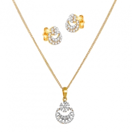 18K White and Yellow Gold Diamond Pendant & Earring set with 69 Diamonds