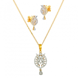18K White and Yellow Gold Diamond Pendant & Earring set with 129 Diamonds