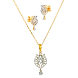 18K White and Yellow Gold Diamond Pendant & Earring set with 129 Diamonds