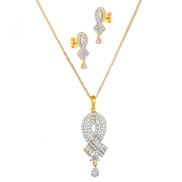 18K White and Yellow Gold Diamond Pendant & Earring set with 216 Diamonds