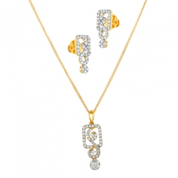 18K White and Yellow Gold Diamond Pendant & Earring Set with 124 Diamonds