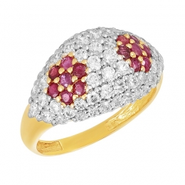 22k Yellow Gold Semi-Precious Floral Pattern Stone Statement Ring