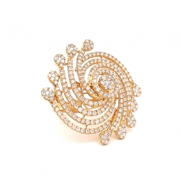 Exotic Spiral  Diamond Ring in 18K Yellow Gold