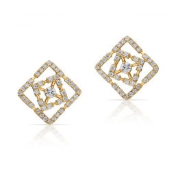 Rhombus Patterned Gold Diamond  Stud Earrings