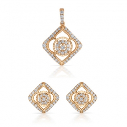 Rose Gold & Diamond Rhombus Pendant Set