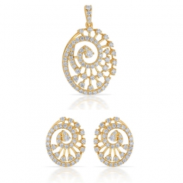 18K Yellow Gold & Diamond Abstract  Spiral Pendant Set