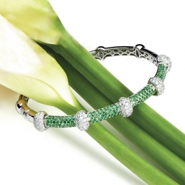 Bangle Bracelet, alternating with Tsavorite and Diamonds