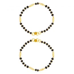 22K Yellow Gold and Black Beaded Baby Bangle Set of 2