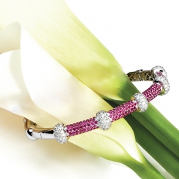 Ruby Bangle Bracelet, alternating with Diamonds