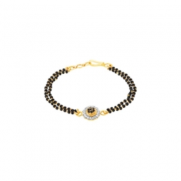22K Yellow Gold and Black Beaded Disc Pendant Bracelet  - 6 inches