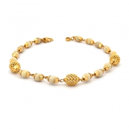 22K Yellow Gold Bracelet with White Beads - 7.5 inches