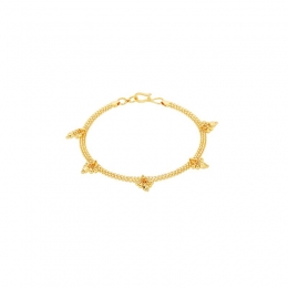 22K Yellow Gold Beaded Charm Station Bracelet - 7 inches