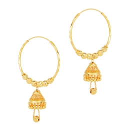 22K Yellow Gold Beaded Jhumka Hoop Earrings