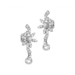 18K White Gold Diamond Leaf shaped Drop Earrings