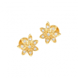 18K Two tone Gold Diamond Flower Stud Earrings