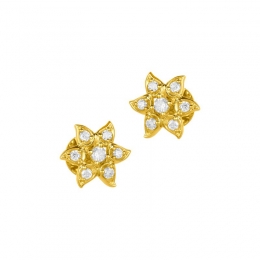 18K Yellow Gold Diamond Floral Stud Earrings