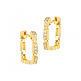 18K Yellow Gold Diamond Square Huggies Earrings