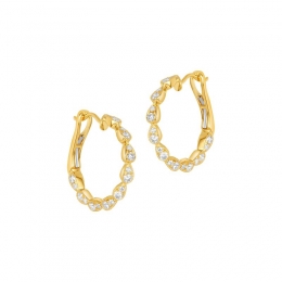 18K Yellow Gold Diamond Swirl Huggies Earrings