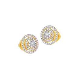 18K Two tone Gold Diamond flower Stud Earrings with 2 line Halo