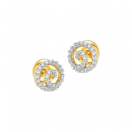18K Two tone Gold Diamond Spiral Curved Stud Earrings