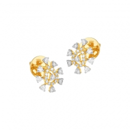 18K Two tone Gold Diamond Abstract Teardrop Stud Earrings