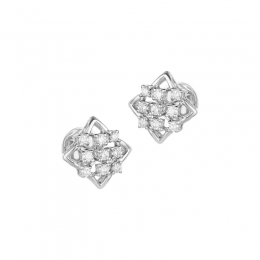18K White Gold Diamond Square and Pave Stud Earrings