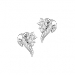 18K White Gold Diamond Floral Curved Stud Earrings
