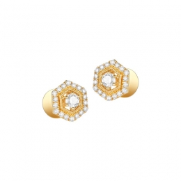 18K Yellow Gold Diamond Hexagon Stud Earrings