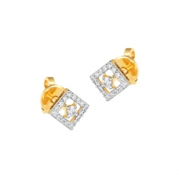 18K Two toned Gold Diamond Rhombus Stud Earrings