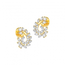 18K Yellow Gold Diamond Floral Curved Stud Earrings
