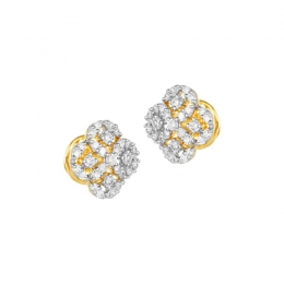 18K Two tone Gold Diamond Clover Stud Earrings