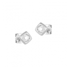 18K White Gold Diamond Simple Square Stud Earrings