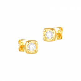 18K Yellow Gold Diamond Simple Square Stud Earrings