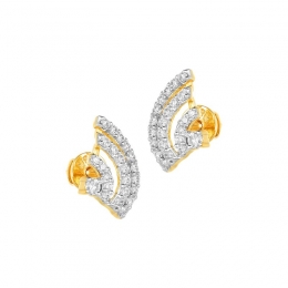18K Two tone Gold Diamond Fan Stud Earrings