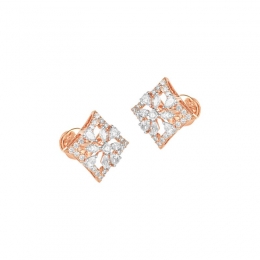18K Rose Gold Diamond Rhombus Floral Earrings
