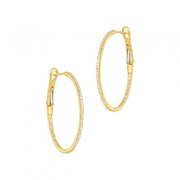 18K Yellow Gold Diamond Hoops Earrings