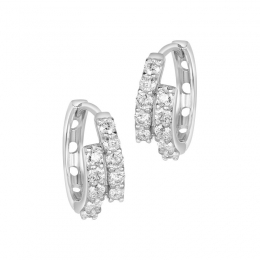 18K White Gold Diamond Overlapping Pave Huggie Hoop Earrings