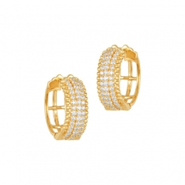 18K Yellow Gold Diamond Prong Set Pave Huggie Hoop Earrings