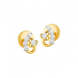 18K Two tone Gold Diamond Simple Curved Stud Earrings