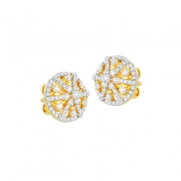 18K Two tone Gold Diamond Floral Pinwheel Stud Earrings