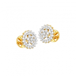 18K Two tone Diamond Round Floral Stud Earrings