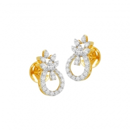 18K Two tone Gold Diamond Floral Abstract Stud Earrings
